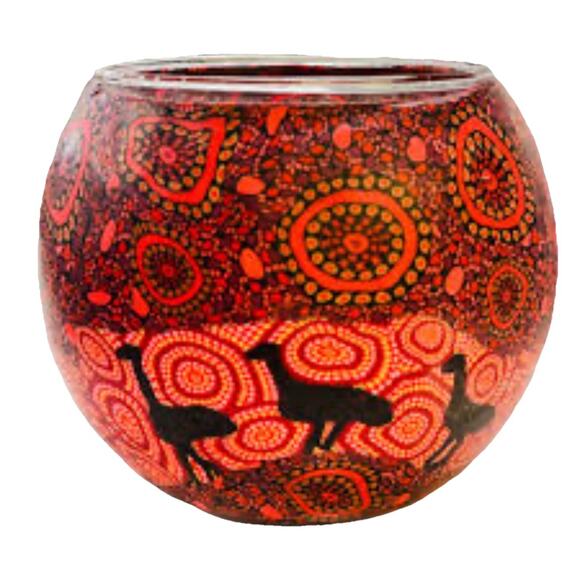 Aboriginal Emu Tealight Candle Holder KOH Emus Of Finnus Springs Australia Boho - Picture 1 of 8